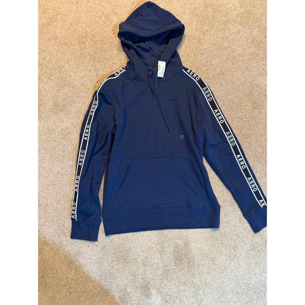 Men’s Small Aeropostale Blue Hoodie W/ Aero Embroidery Down Sleeves NWT